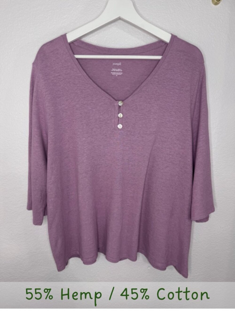 Pure Jill (J.Jill) Hemp / Cotton Purple Lilac Henley Top Size XL